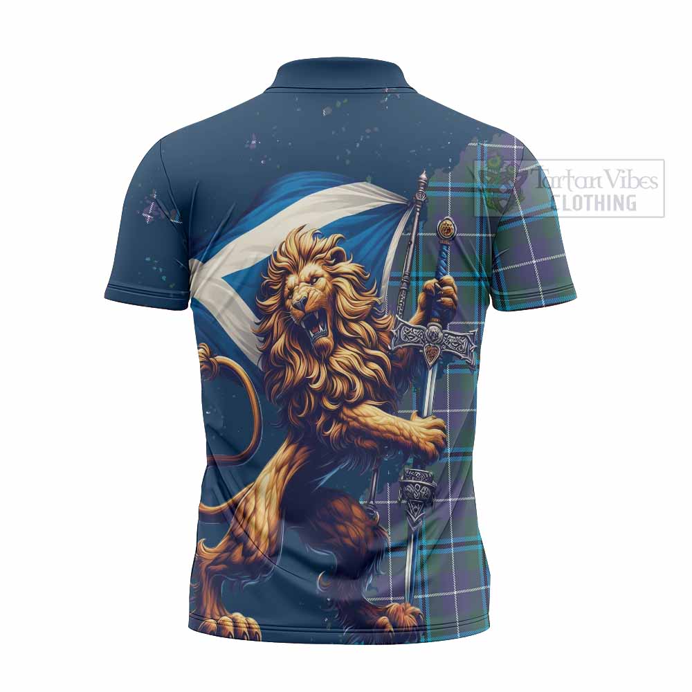 Tartan Vibes Clothing Sandilands Tartan Family Crest Zipper Polo Shirt with Scottish Majestic Lion