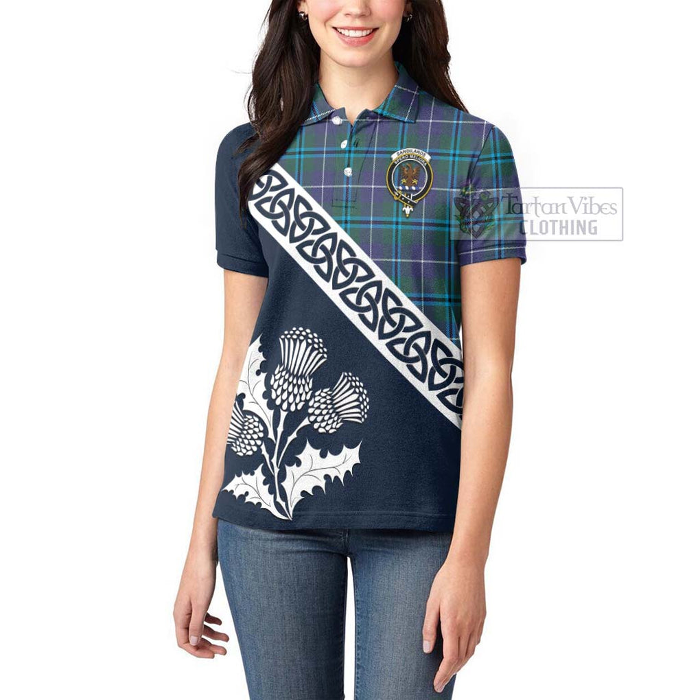 Tartan Vibes Clothing Sandilands Tartan Women's Polo Shirt Featuring Thistle and Scotland Map