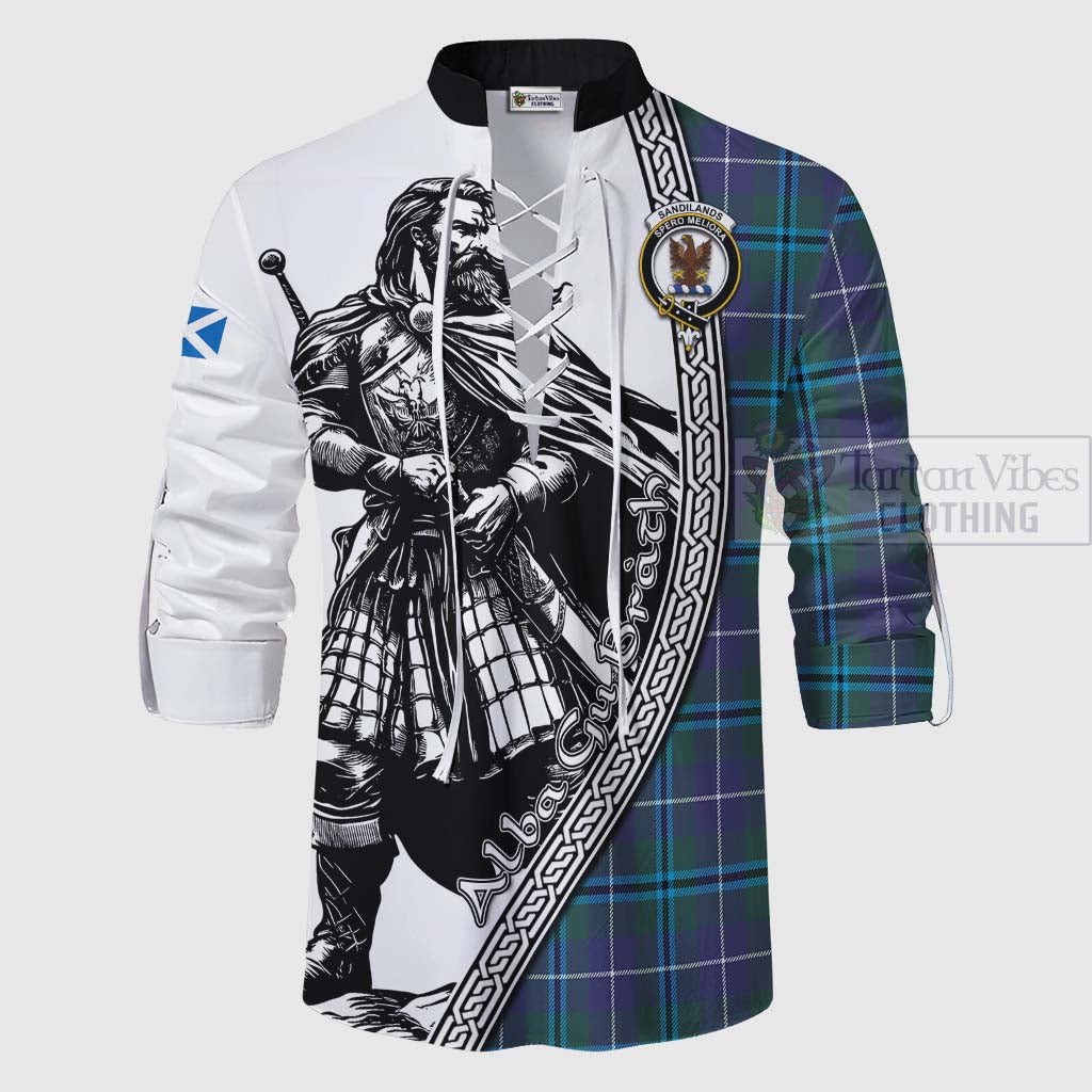 Tartan Vibes Clothing Sandilands Tartan Clan Crest Ghillie Kilt Shirt with Highlander Warrior Celtic Style