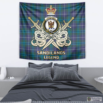 Sandilands Tartan Tapestry with Clan Crest and the Golden Sword of Courageous Legacy