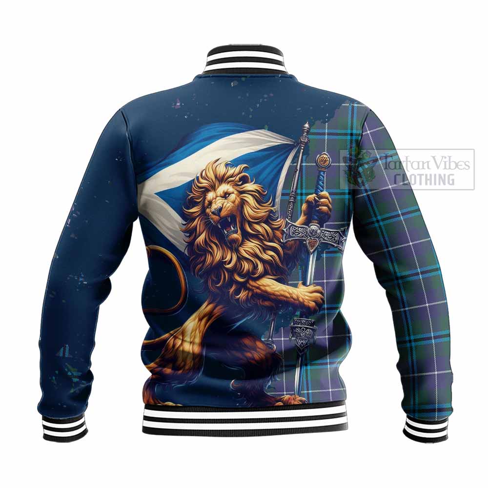 Tartan Vibes Clothing Sandilands Tartan Family Crest Baseball Jacket with Scottish Majestic Lion