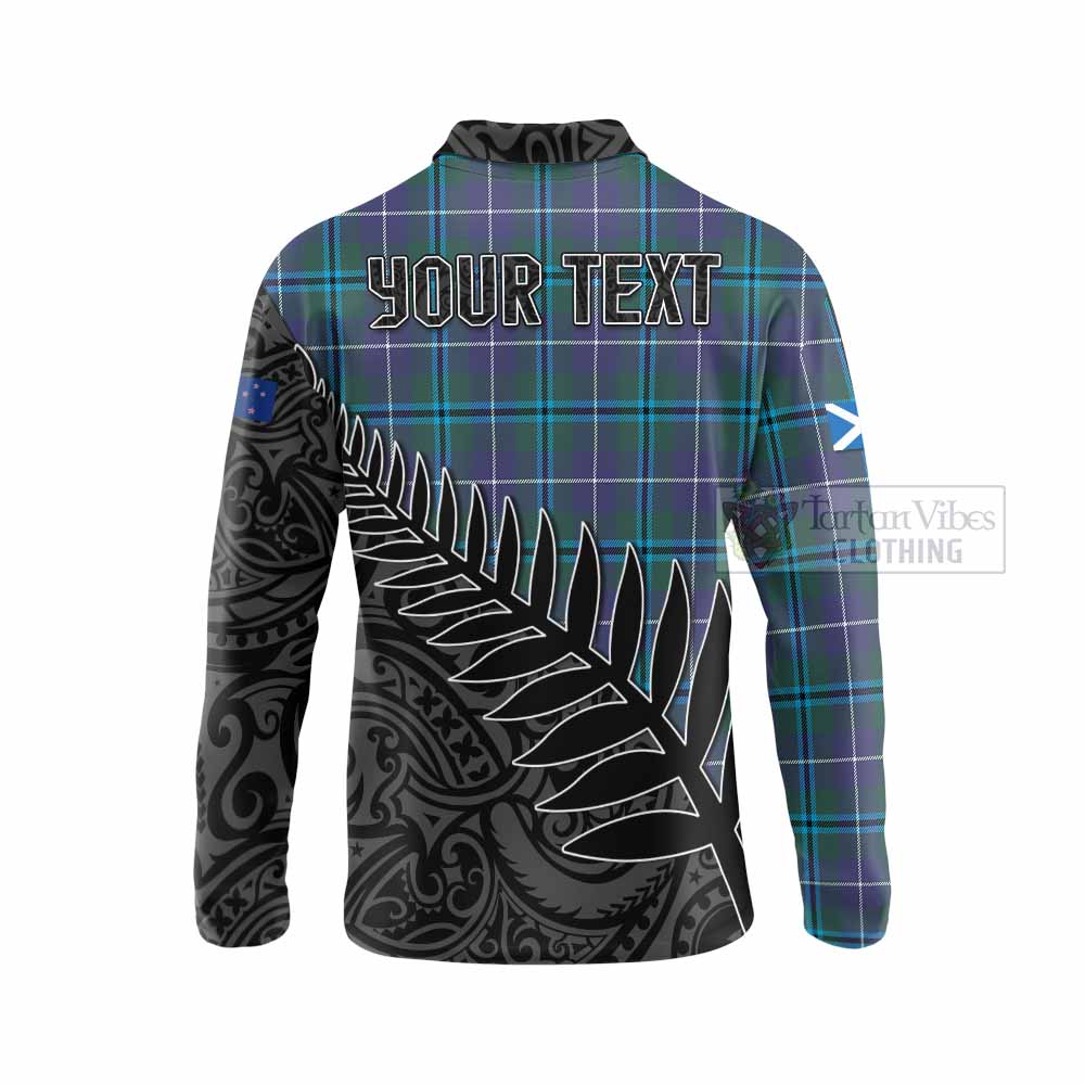 Tartan Vibes Clothing Sandilands Crest Tartan Long Sleeve Polo Shirt with New Zealand Silver Fern Half Style