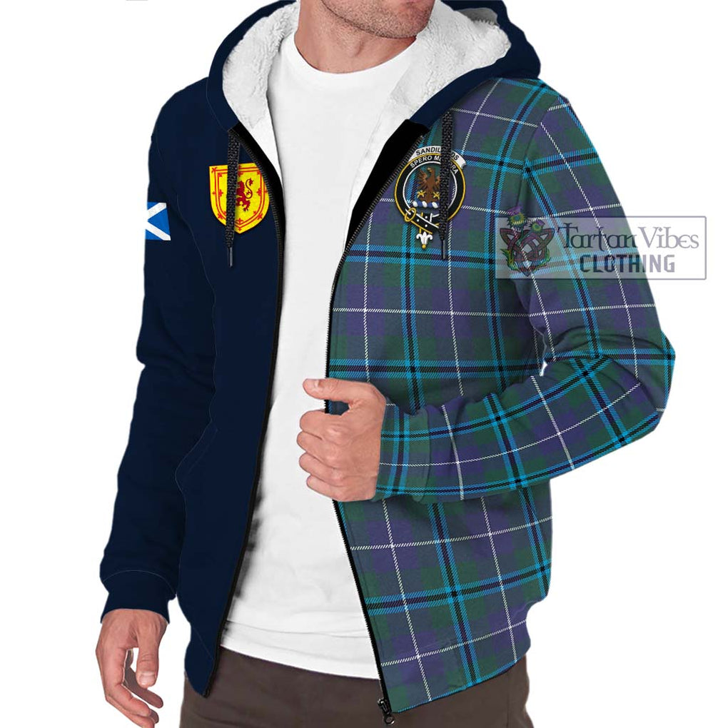 Sandilands Tartan Sherpa Hoodie Alba with Scottish Lion Royal Arm Half Style - Tartan Vibes Clothing