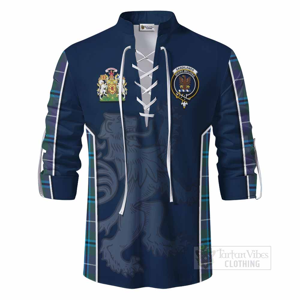 Tartan Vibes Clothing Sandilands Tartan Ghillie Kilt Shirt with Family Crest and Lion Rampant Vibes Sport Style