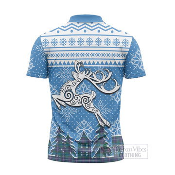 Sandilands Clan Christmas Zipper Polo Shirt Celtic Reindeer Style