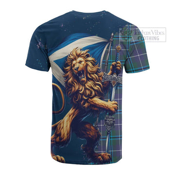 Sandilands Tartan Family Crest Cotton T-shirt with Scottish Majestic Lion