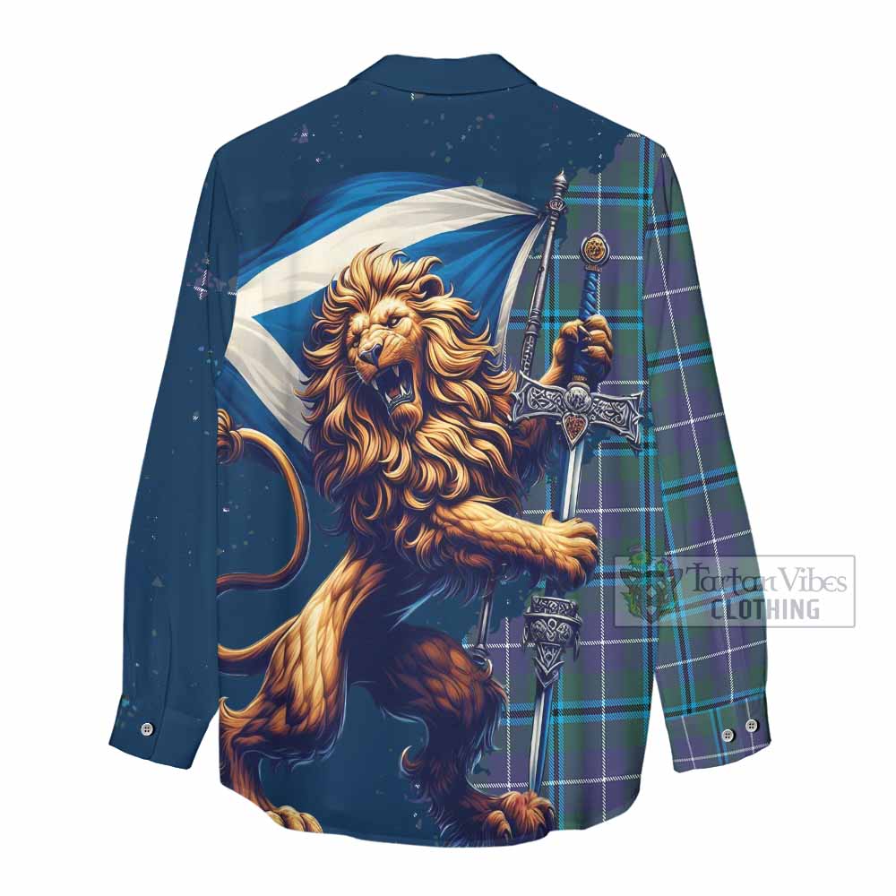 Tartan Vibes Clothing Sandilands Tartan Family Crest Women's Casual Shirt with Scottish Majestic Lion