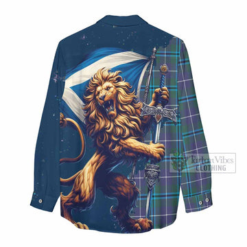 Sandilands Tartan Family Crest Women's Casual Shirt with Scottish Majestic Lion