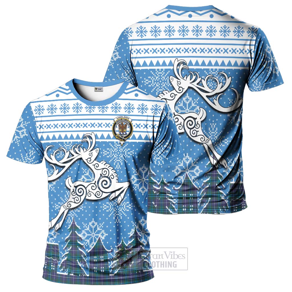 Tartan Vibes Clothing Sandilands Clan Christmas T-Shirt Celtic Reindeer Style