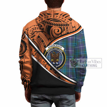 Sandilands Crest Tartan Hoodie with Polynesian Vibes Style - Orange Version