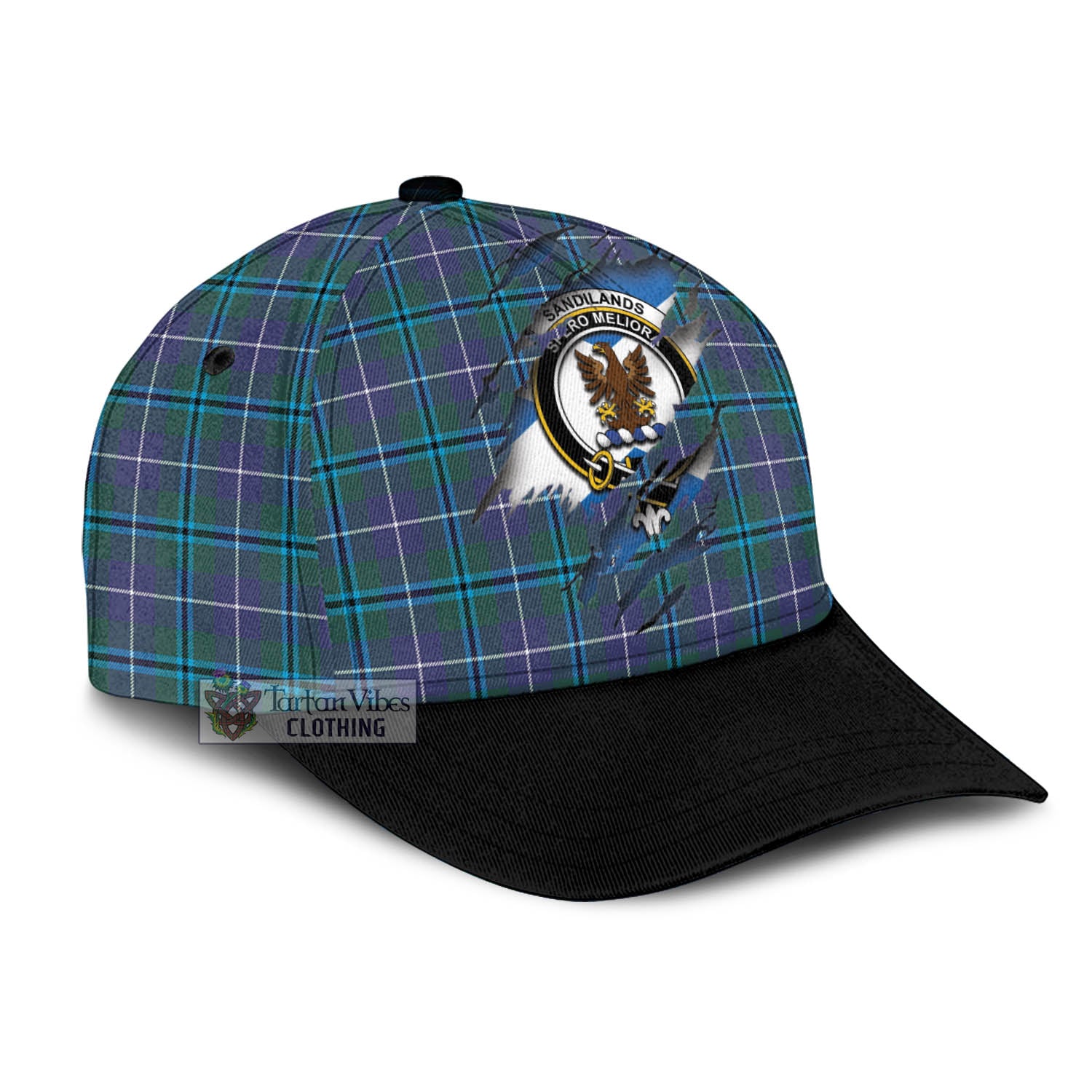 Tartan Vibes Clothing Sandilands Tartan Classic Cap with Family Crest In Me Style