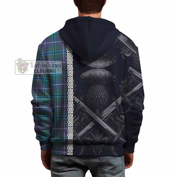 Sandilands Tartan Hoodie with Family Crest Cross Sword Thistle Celtic Vibes