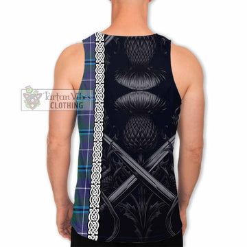 Sandilands Tartan Men's Tank Top with Family Crest Cross Sword Thistle Celtic Vibes