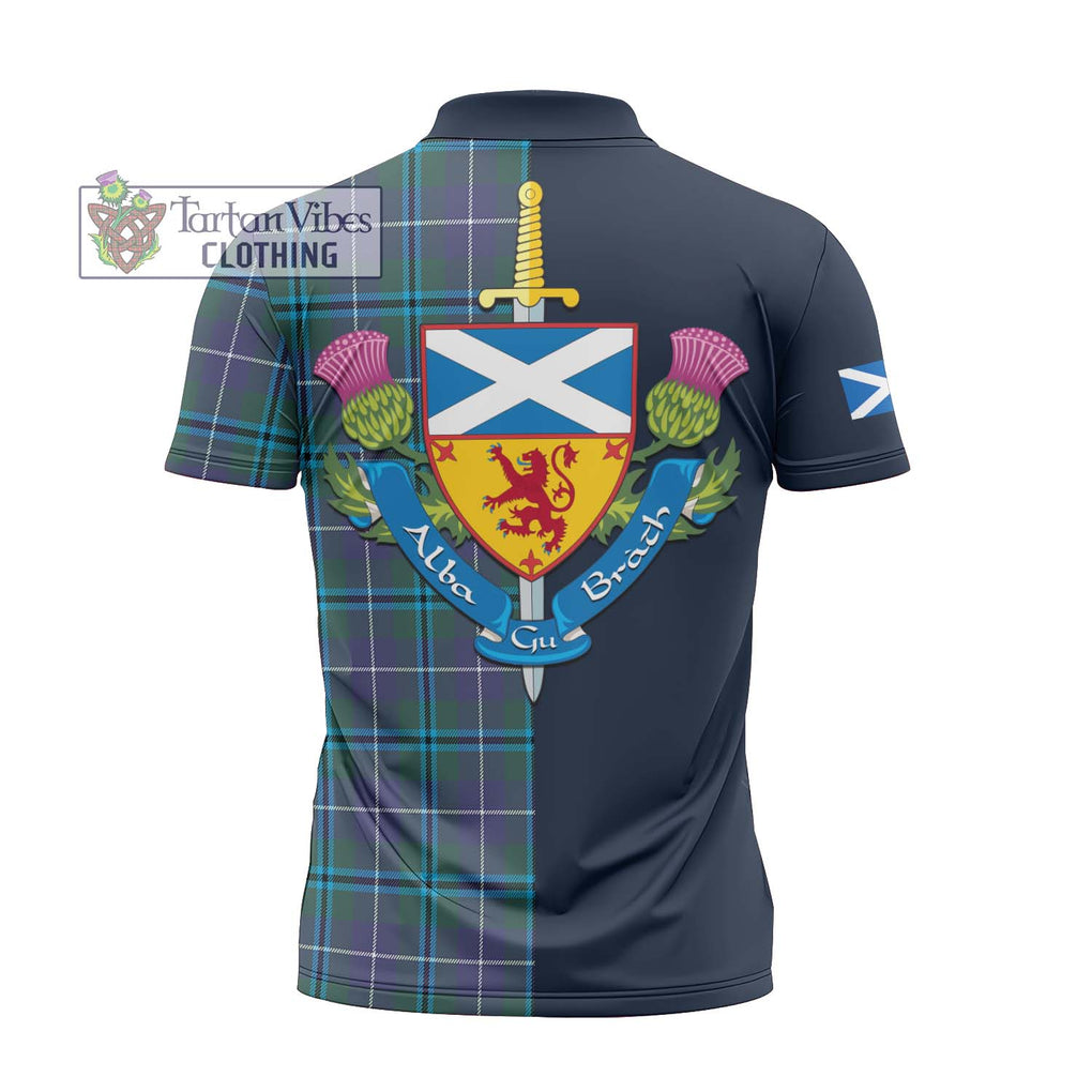 Tartan Vibes Clothing Sandilands Tartan Zipper Polo Shirt with Scottish Lion Royal Arm Half Style