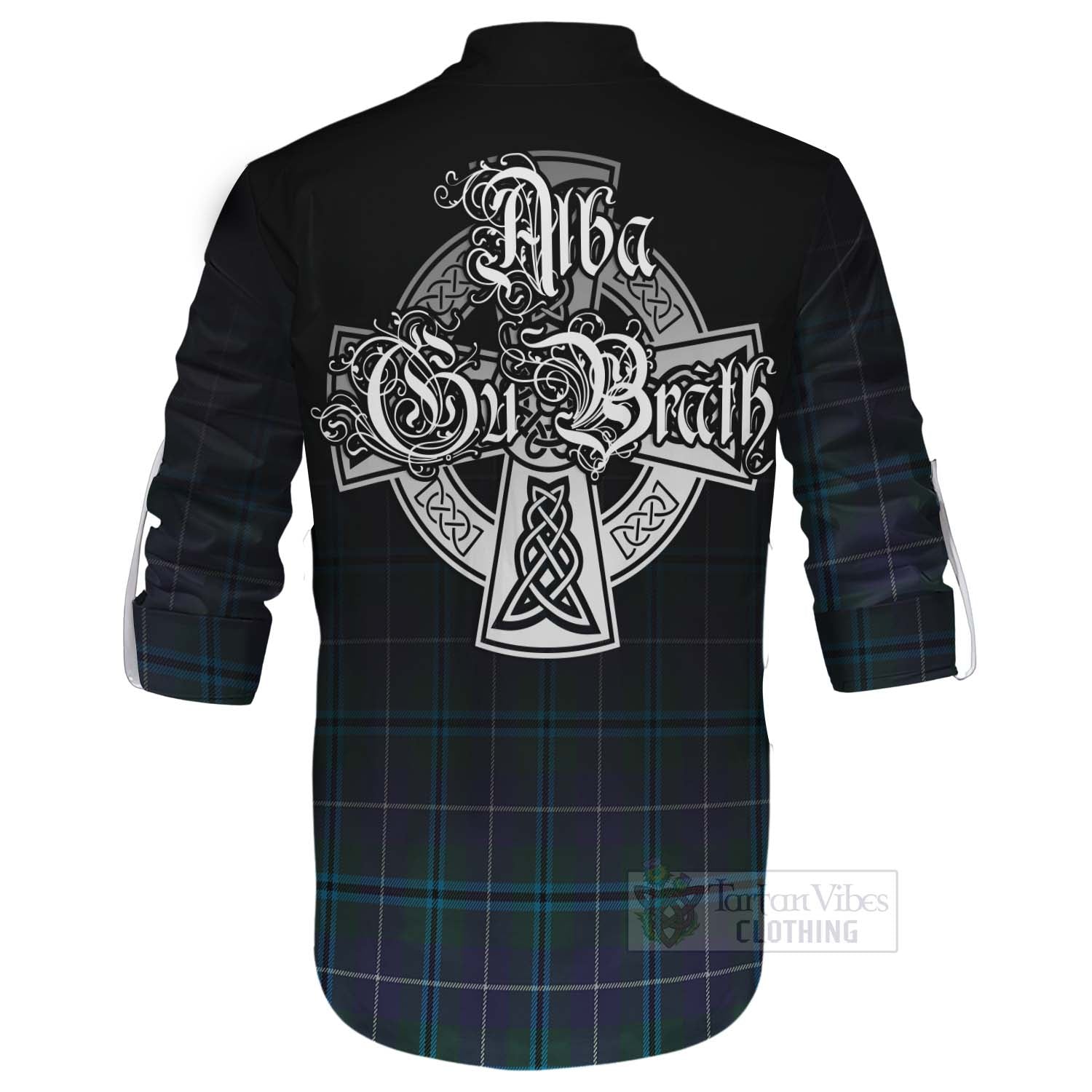 Tartan Vibes Clothing Sandilands Tartan Ghillie Kilt Shirt Featuring Alba Gu Brath Family Crest Celtic Inspired