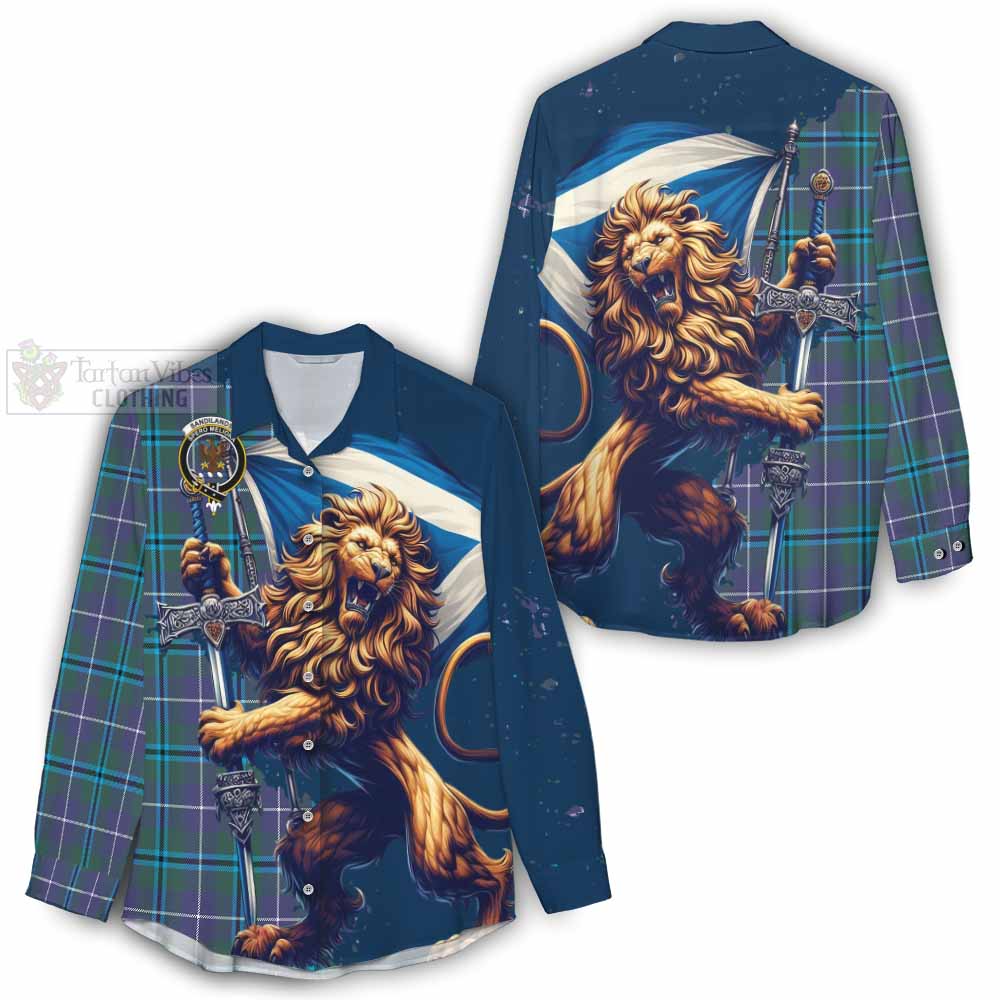 Tartan Vibes Clothing Sandilands Tartan Family Crest Women's Casual Shirt with Scottish Majestic Lion