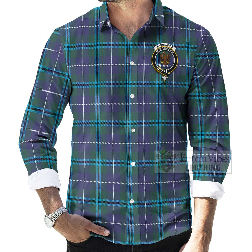 Tartan Vibes Clothing Sandilands Tartan Long Sleeve Button Shirt with Family Crest and Bearded Skull Holding Bottles of Whiskey