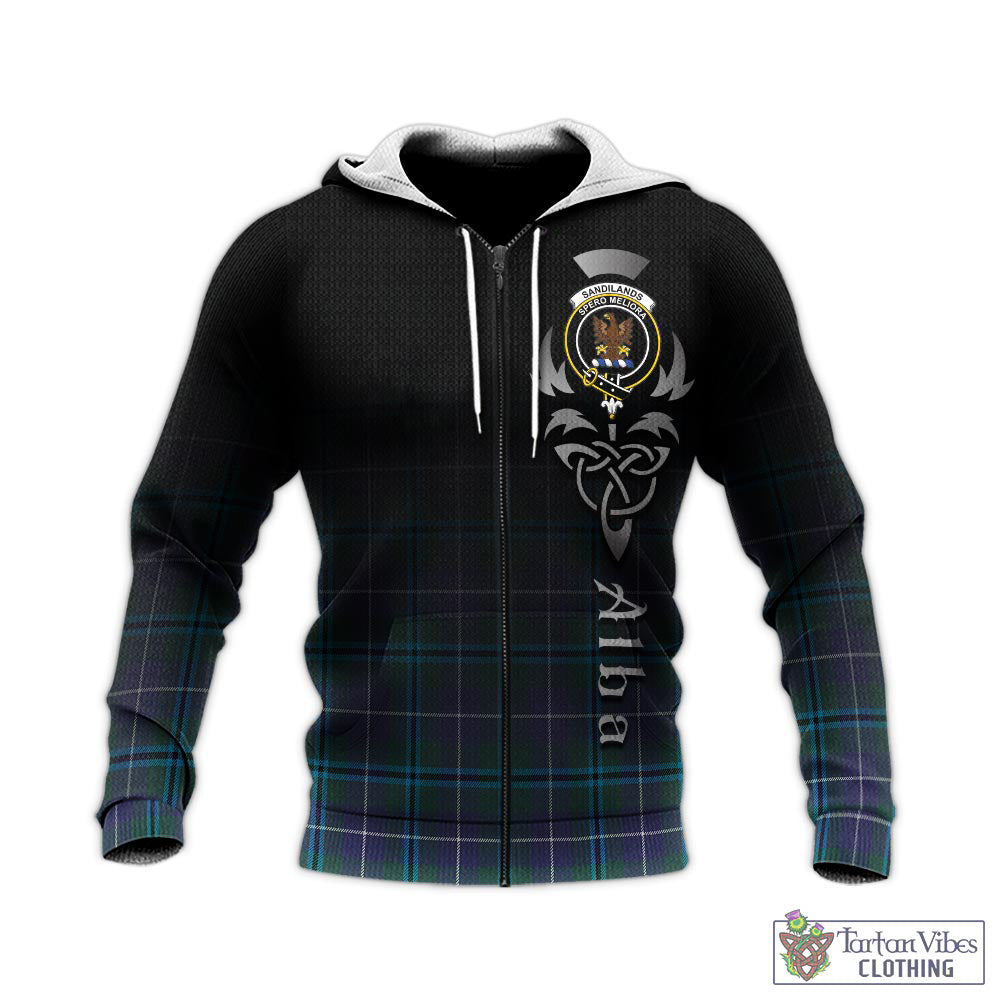 Tartan Vibes Clothing Sandilands Tartan Knitted Hoodie Featuring Alba Gu Brath Family Crest Celtic Inspired