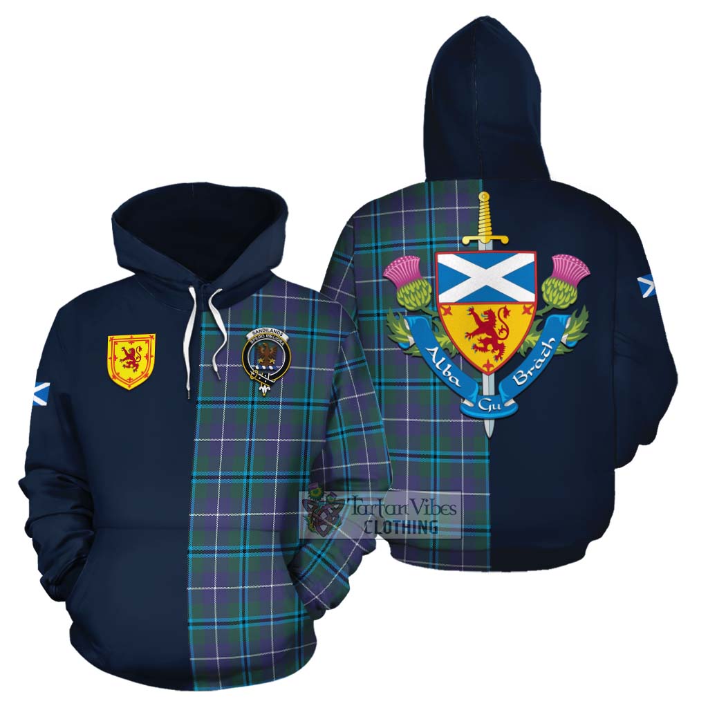 Tartan Vibes Clothing Sandilands Tartan Cotton Hoodie Alba with Scottish Lion Royal Arm Half Style