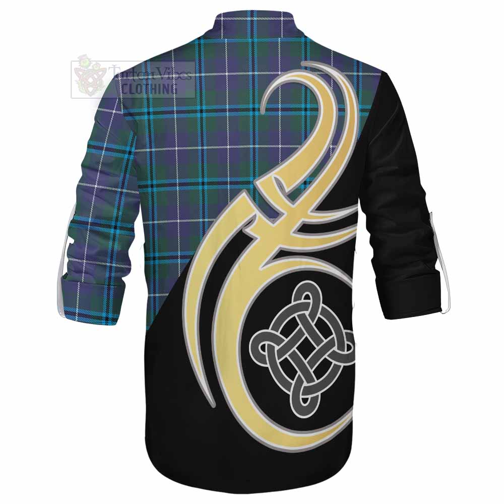 Tartan Vibes Clothing Sandilands Tartan Ghillie Kilt Shirt with Family Crest and Celtic Symbol Style