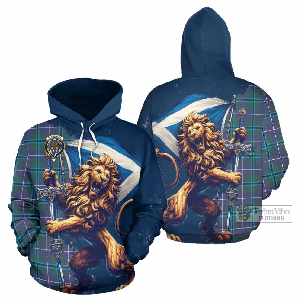 Sandilands Tartan Family Crest Hoodie with Scottish Majestic Lion