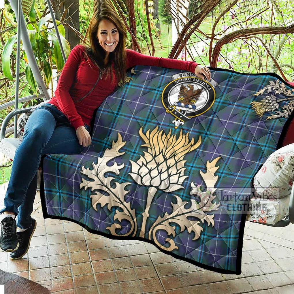 Tartan Vibes Clothing Sandilands Tartan Quilt with Family Crest and Golden Thistle Style