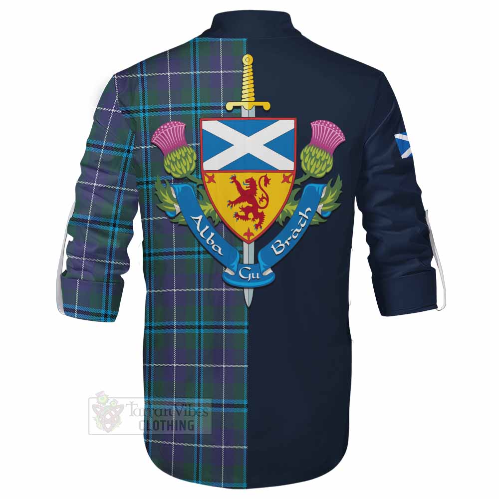 Sandilands Tartan Ghillie Kilt Shirt Alba with Scottish Lion Royal Arm Half Style