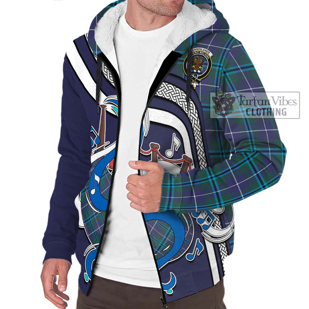 Sandilands Tartan Sherpa Hoodie with Epic Bagpipe Style Unisex - Tartanvibesclothing Shop