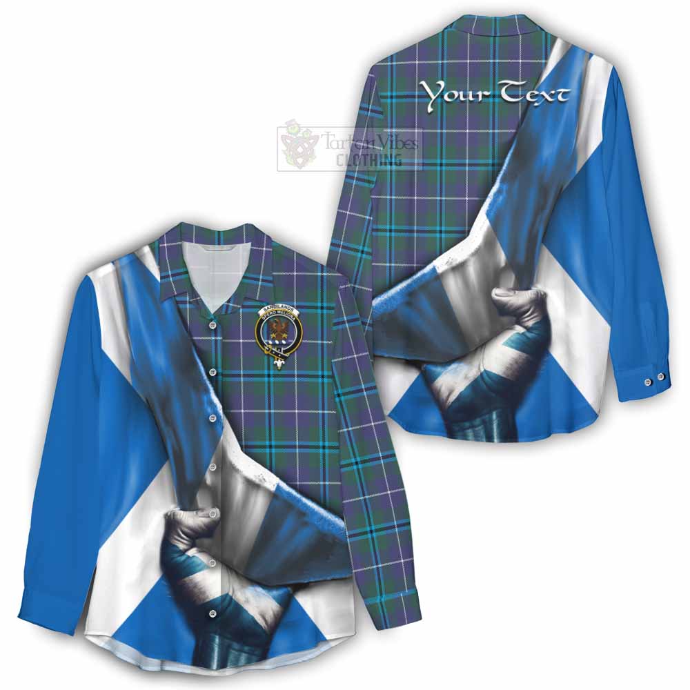 Tartan Vibes Clothing Sandilands Tartan Women's Casual Shirt with Family Crest Scotland Patriotic Style