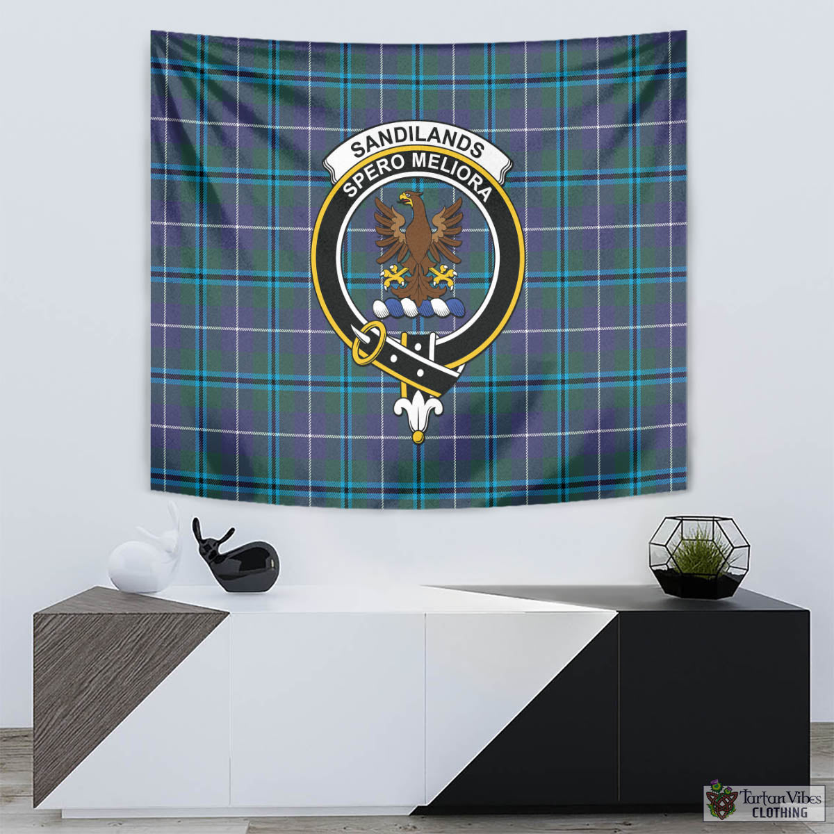 Tartan Vibes Clothing Sandilands Tartan Tapestry Wall Hanging and Home Decor for Room with Family Crest