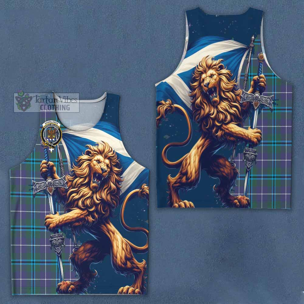 Tartan Vibes Clothing Sandilands Tartan Family Crest Men's Tank Top with Scottish Majestic Lion