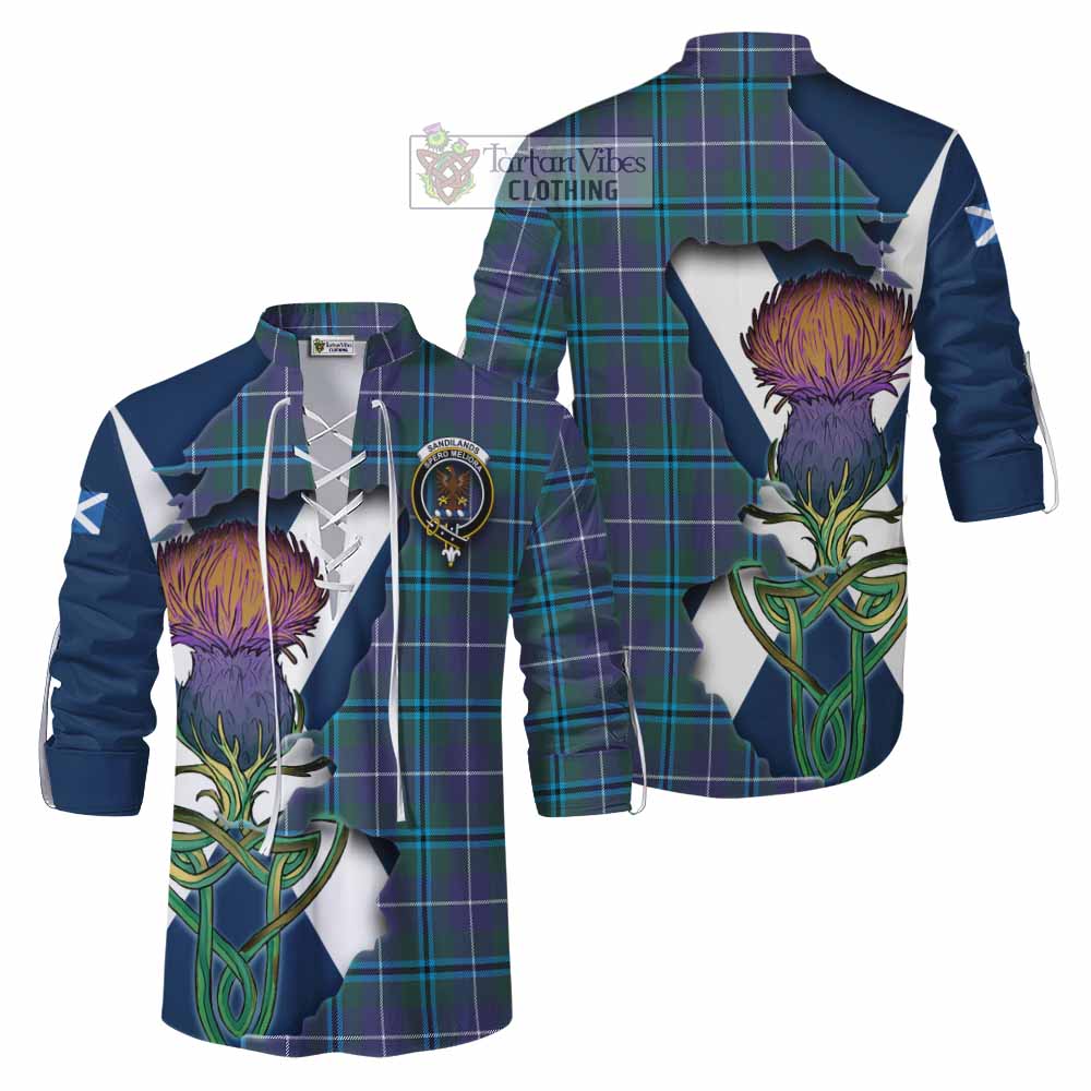 Sandilands Tartan Family Crest Ghillie Kilt Shirt Scottish Thistle Celtic Inspired - Tartan Vibes Clothing