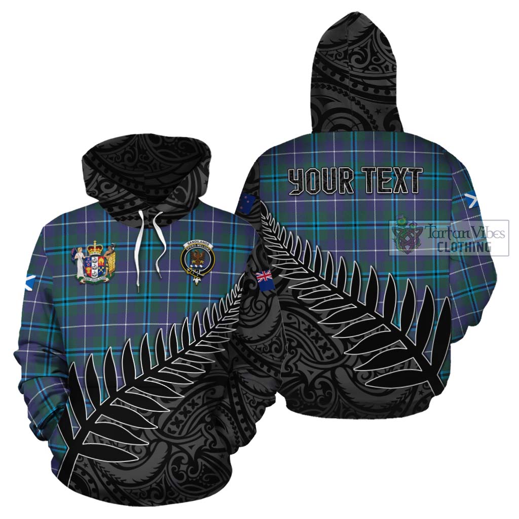 Tartan Vibes Clothing Sandilands Crest Tartan Cotton Hoodie with New Zealand Silver Fern Half Style