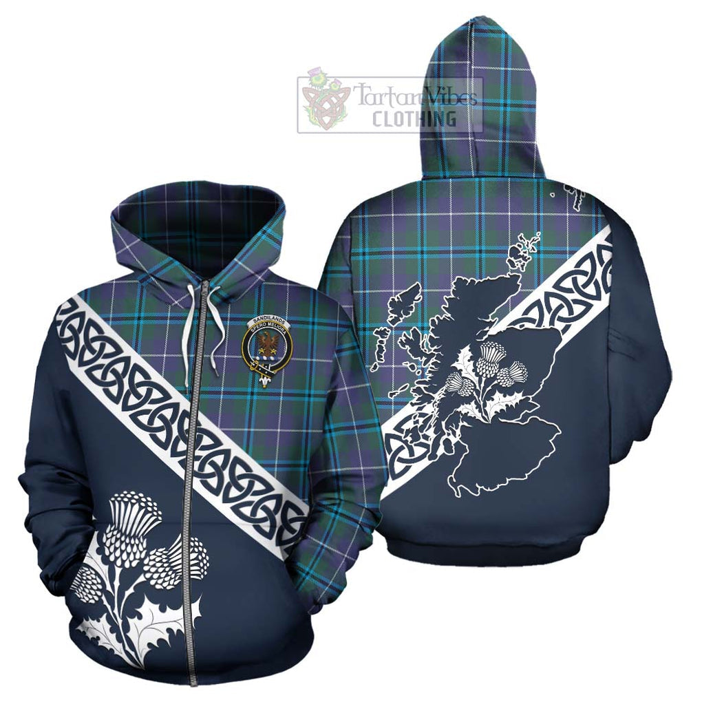 Tartan Vibes Clothing Sandilands Tartan Hoodie Featuring Thistle and Scotland Map