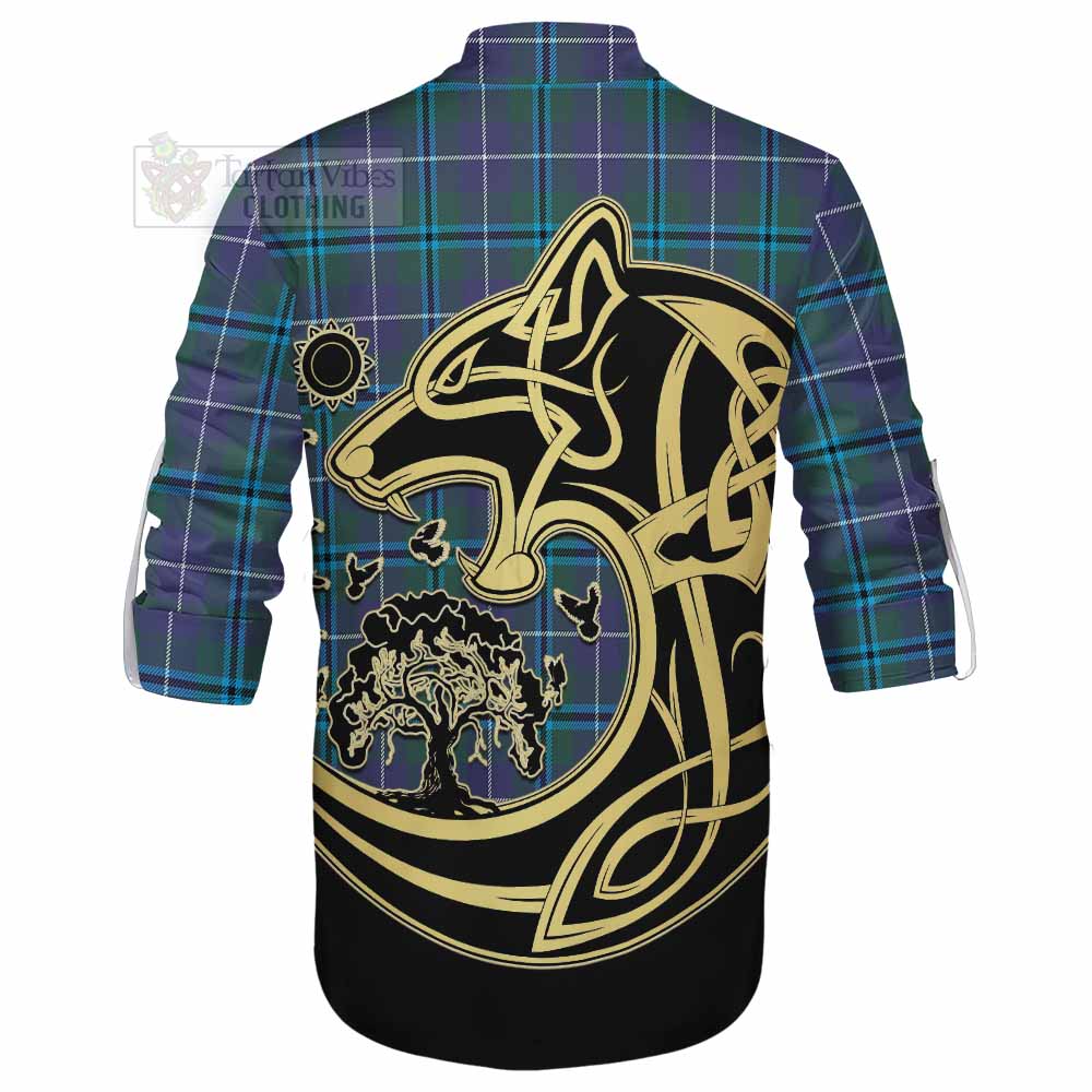 Tartan Vibes Clothing Sandilands Tartan Ghillie Kilt Shirt with Family Crest Celtic Wolf Style