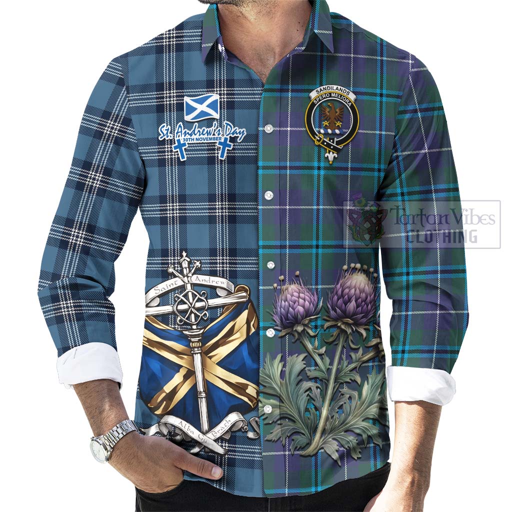 Tartan Vibes Clothing Sandilands Tartan Long Sleeve Button Shirt Happy St. Andrew's Day Half Tartan Style