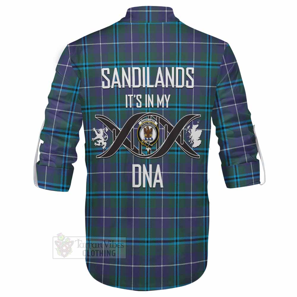 Tartan Vibes Clothing Sandilands Tartan Ghillie Kilt Shirt with Family Crest DNA In Me Style