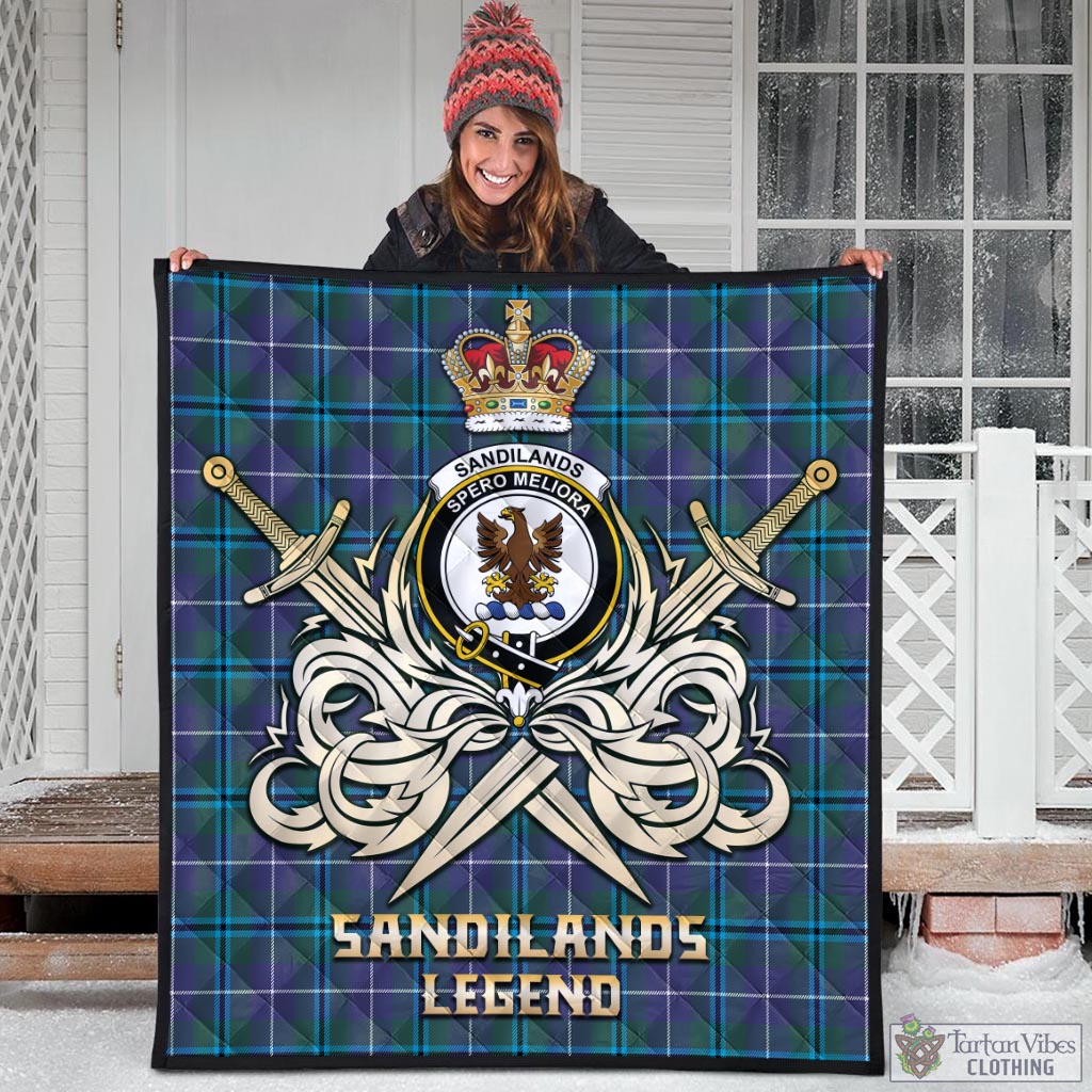 Tartan Vibes Clothing Sandilands Tartan Quilt with Clan Crest and the Golden Sword of Courageous Legacy