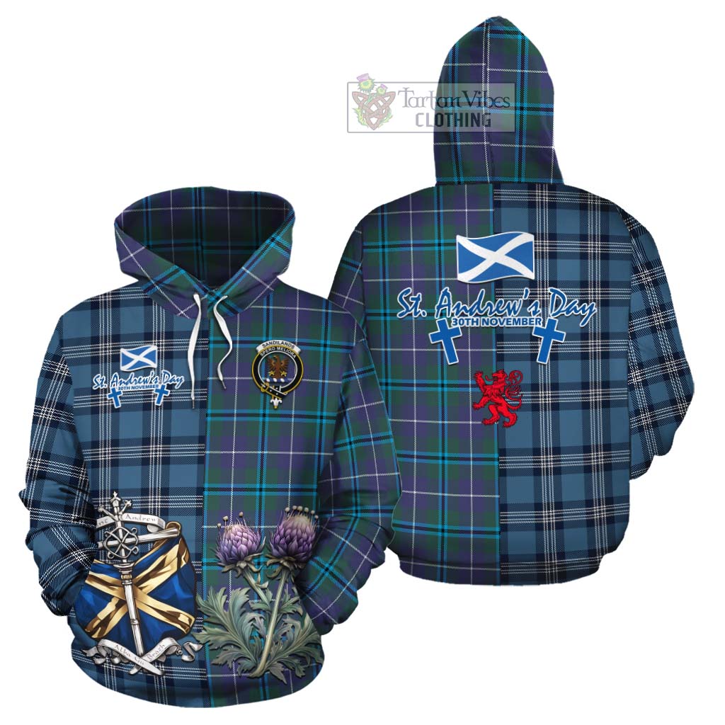 Tartan Vibes Clothing Sandilands Tartan Cotton Hoodie Happy St. Andrew's Day Half Tartan Style