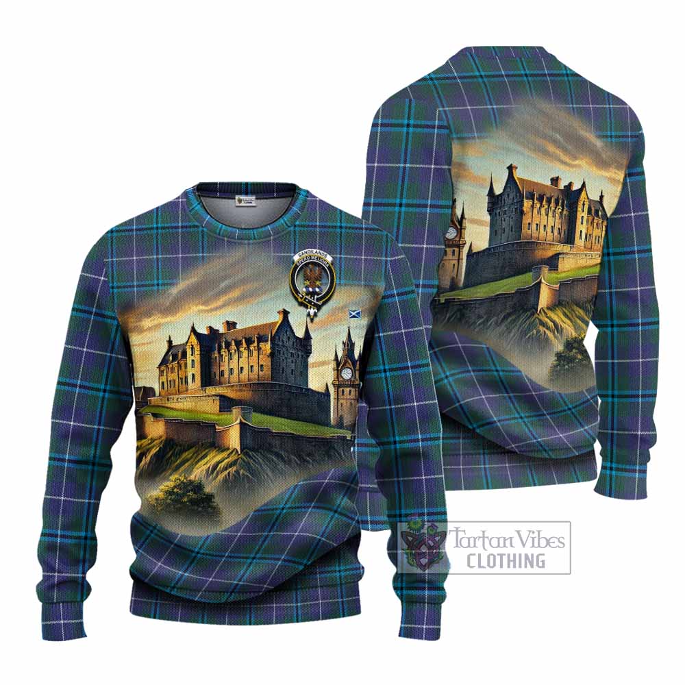 Sandilands Tartan Family Crest Knitted Sweater with Scottish Ancient Castle Style - Tartan Vibes Clothing