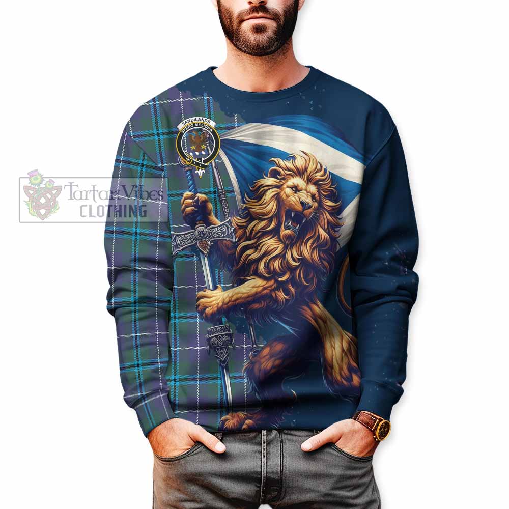 Tartan Vibes Clothing Sandilands Tartan Family Crest Sweatshirt with Scottish Majestic Lion