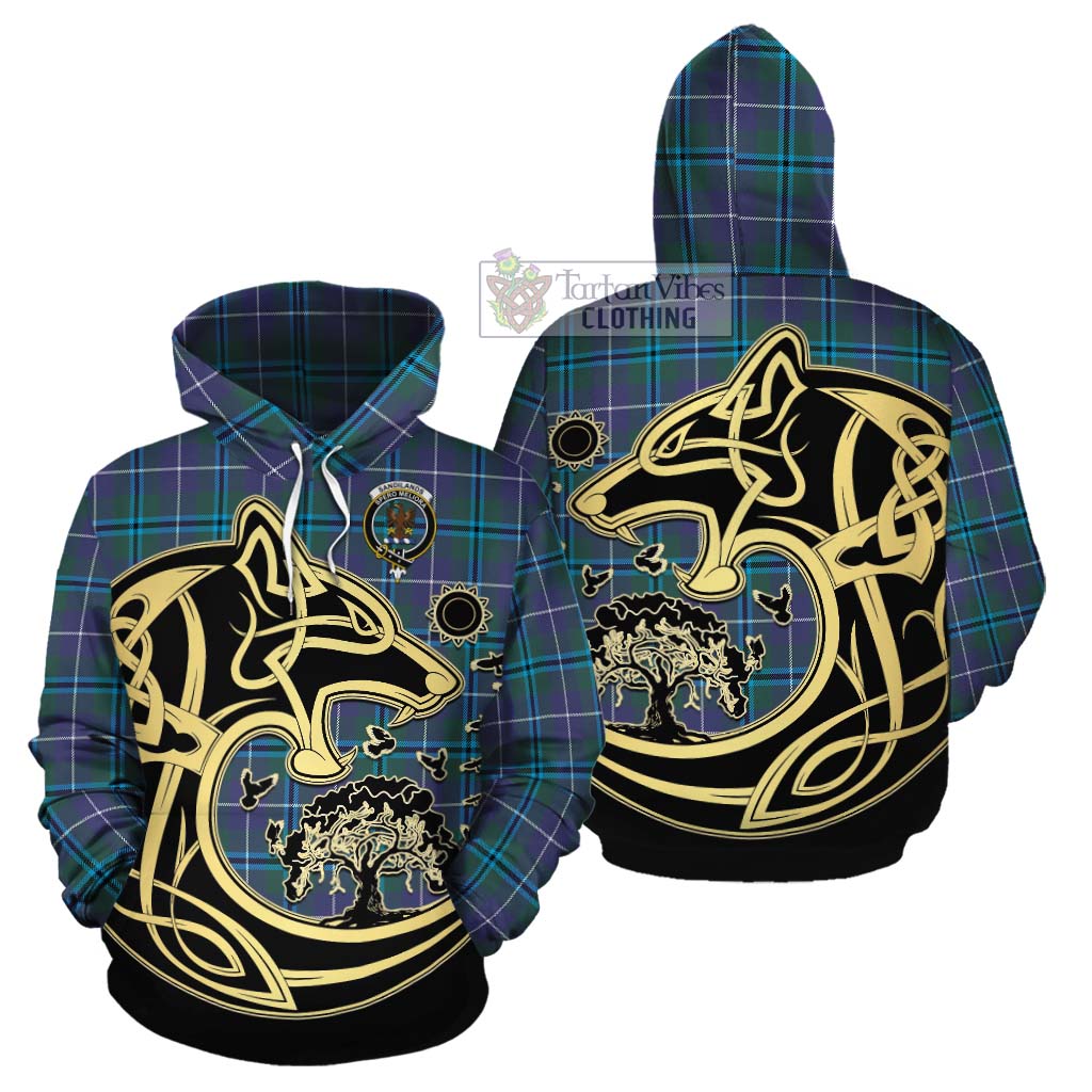 Tartan Vibes Clothing Sandilands Tartan Cotton Hoodie with Family Crest Celtic Wolf Style