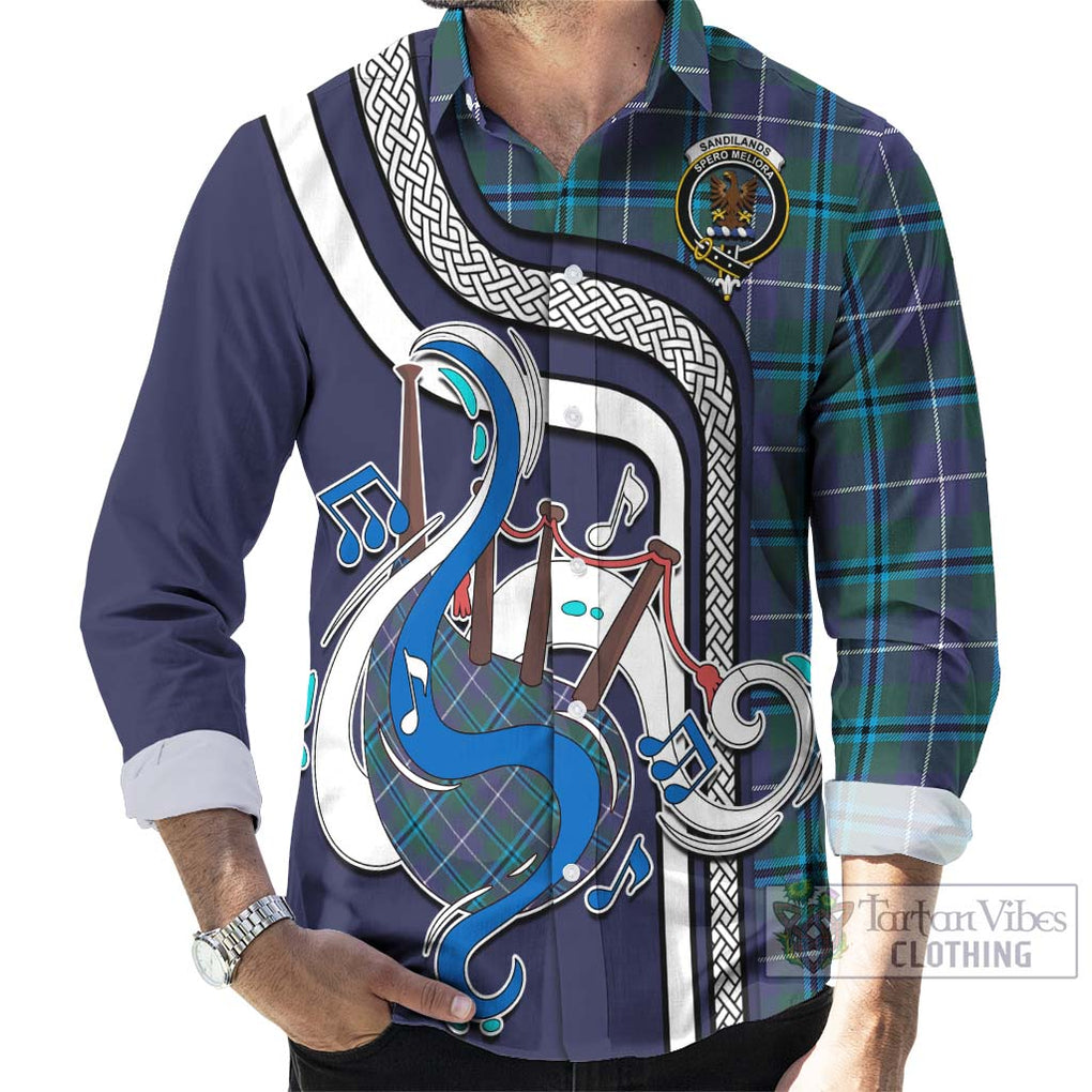 Sandilands Tartan Long Sleeve Button Shirt with Epic Bagpipe Style - Tartanvibesclothing Shop