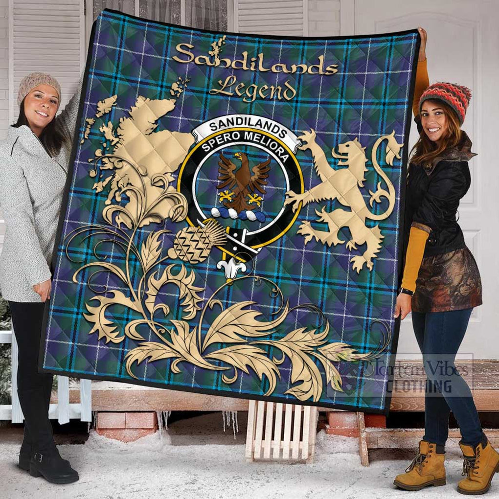 Tartan Vibes Clothing Sandilands Tartan Quilt with Family Crest and Scottish Symbol Style