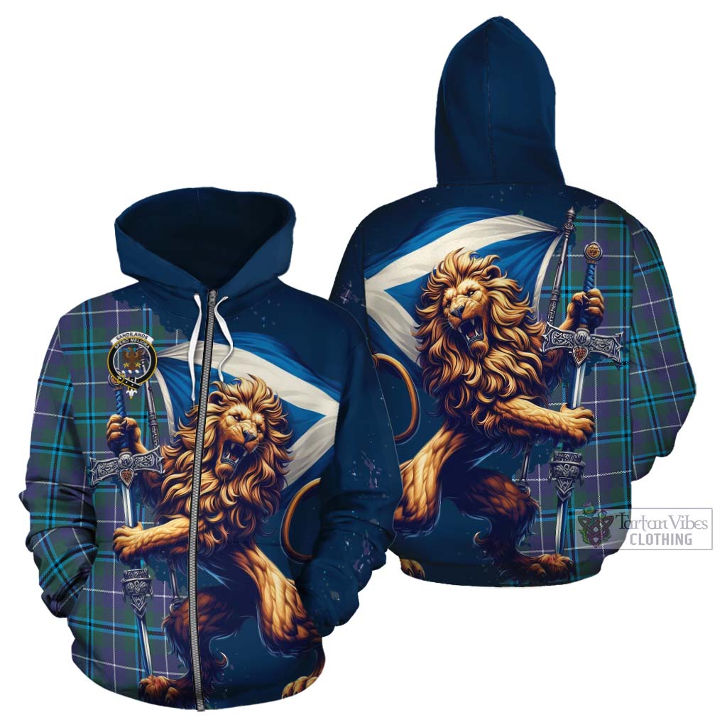 Tartan Vibes Clothing Sandilands Tartan Family Crest Cotton Hoodie with Scottish Majestic Lion