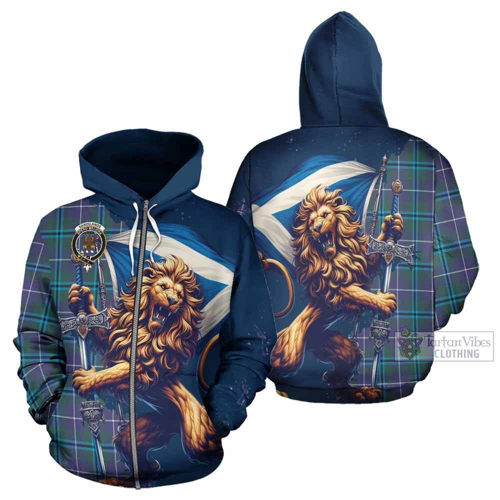 Sandilands Tartan Family Crest Hoodie with Scottish Majestic Lion