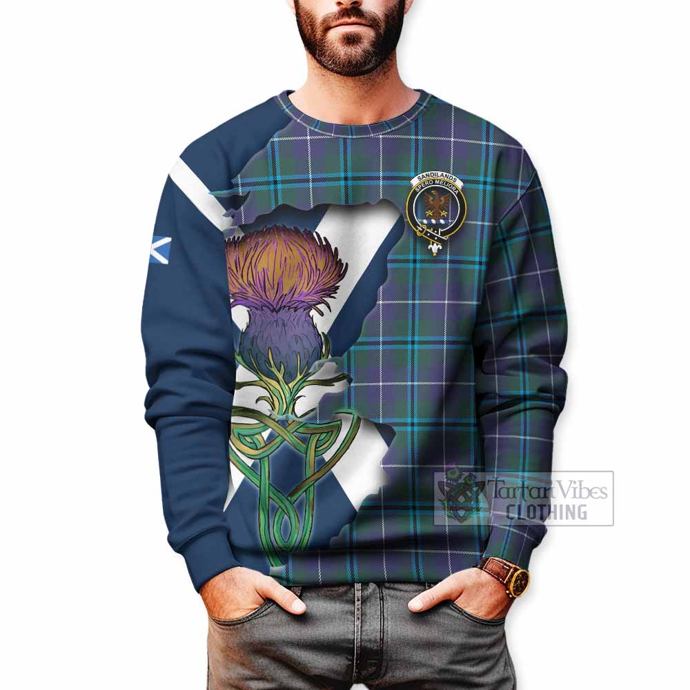 Sandilands Tartan Family Crest Sweatshirt Scottish Thistle Celtic Inspired - Tartan Vibes Clothing