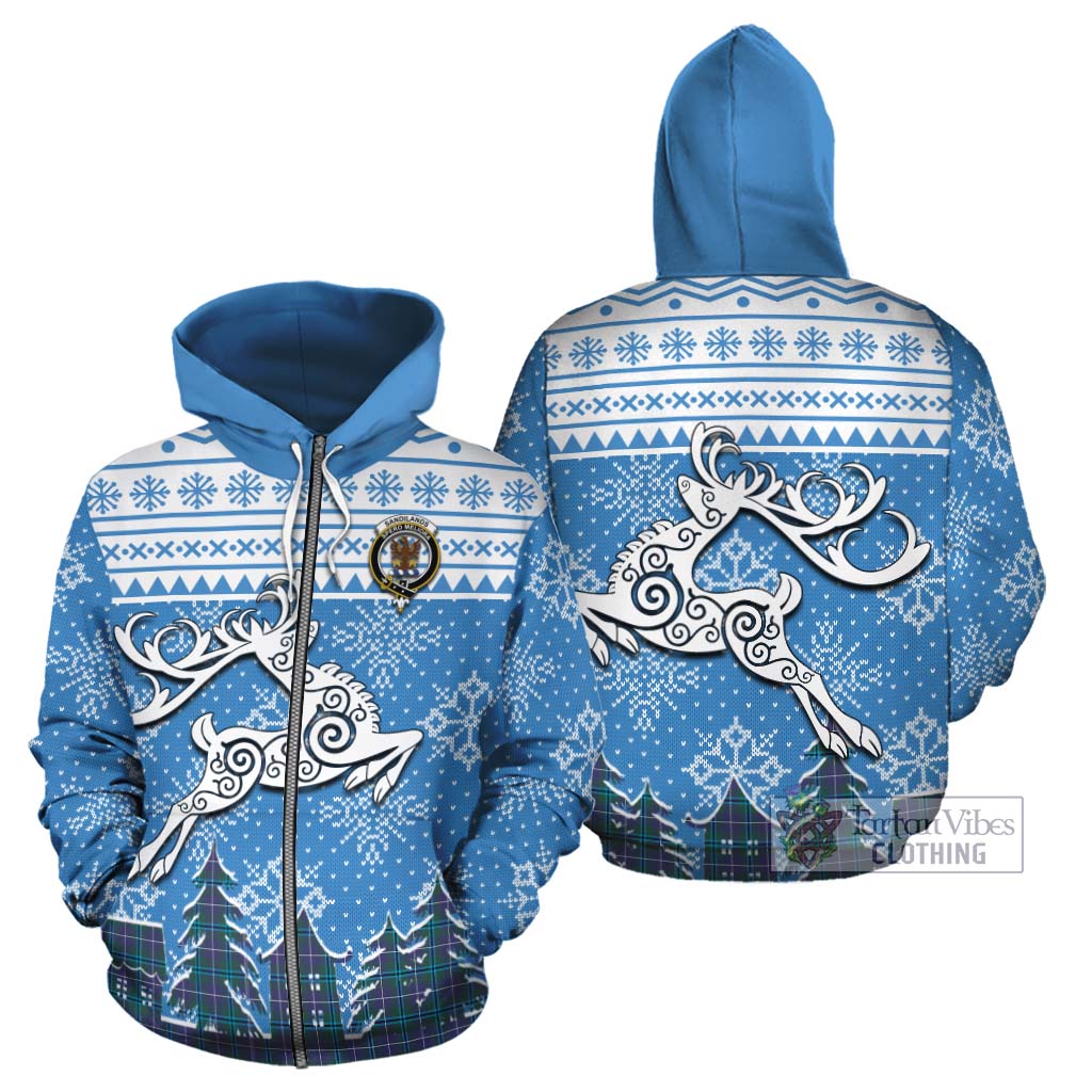 Tartan Vibes Clothing Sandilands Clan Christmas Cotton Hoodie Celtic Reindeer Style