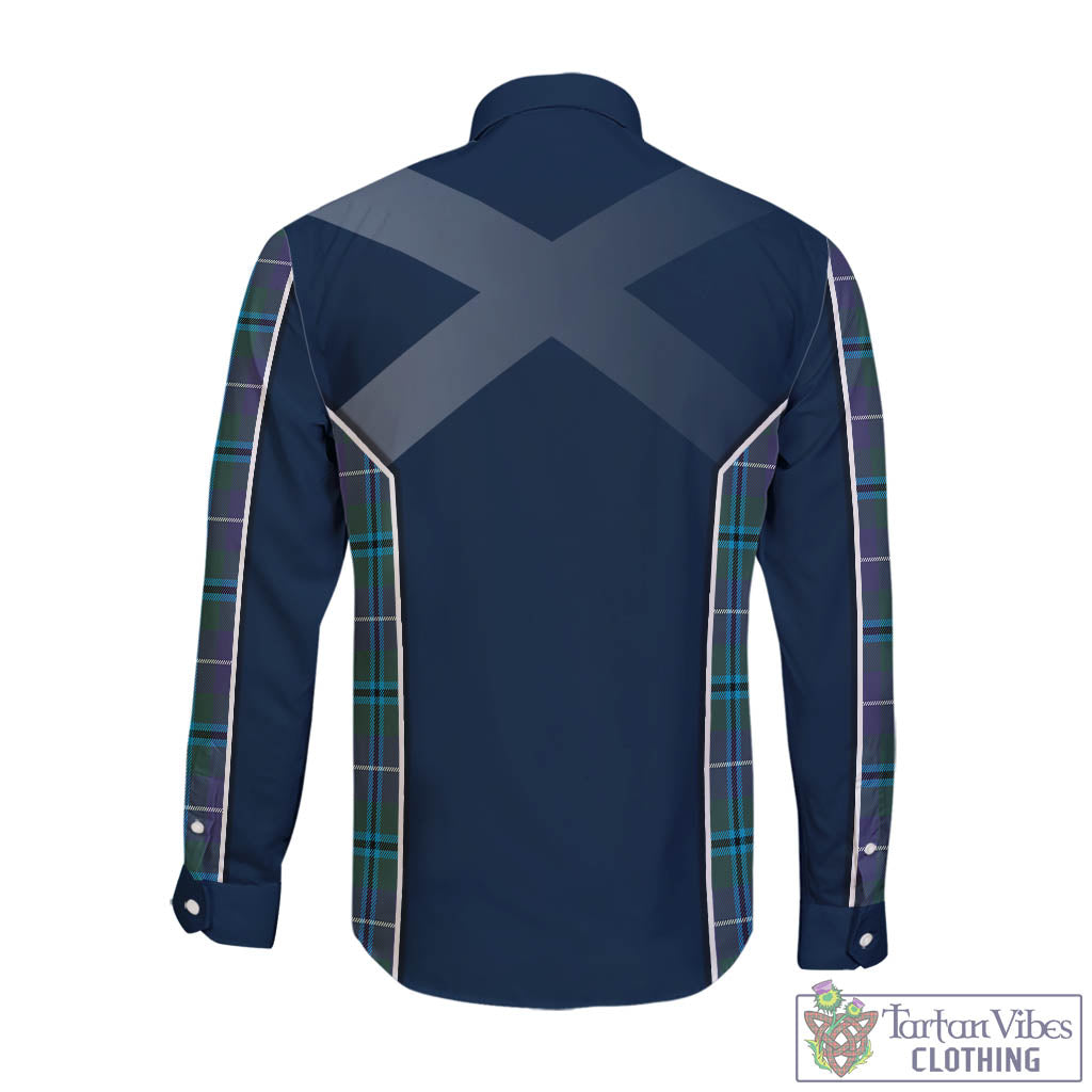 Tartan Vibes Clothing Sandilands Tartan Long Sleeve Button Up Shirt with Family Crest and Scottish Thistle Vibes Sport Style