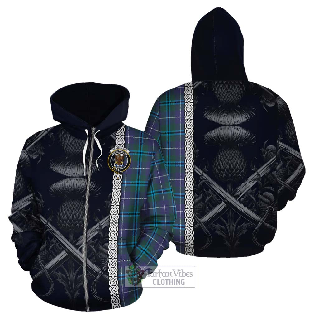 Tartan Vibes Clothing Sandilands Tartan Cotton Hoodie with Family Crest Cross Sword Thistle Celtic Vibes